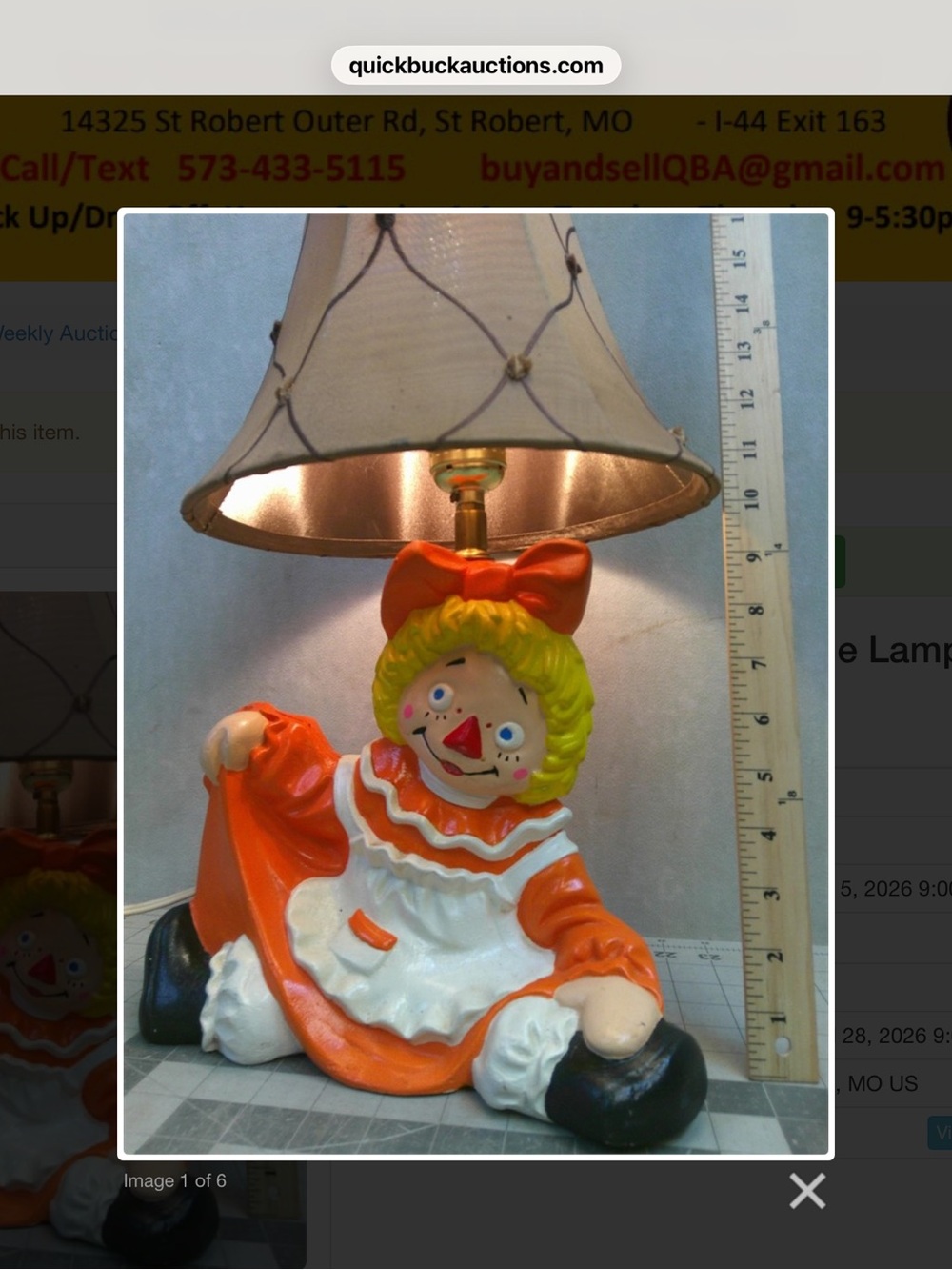 Vintage Ceramic Raggedy-Style Doll Table Lamp in Orange and White